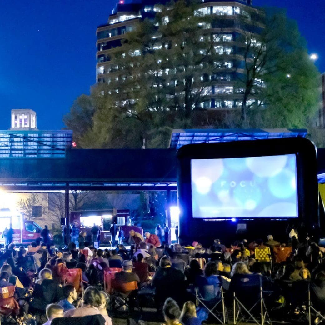 An overflow audience at an outdoor film showing at the 2019 Full Frame Festival.