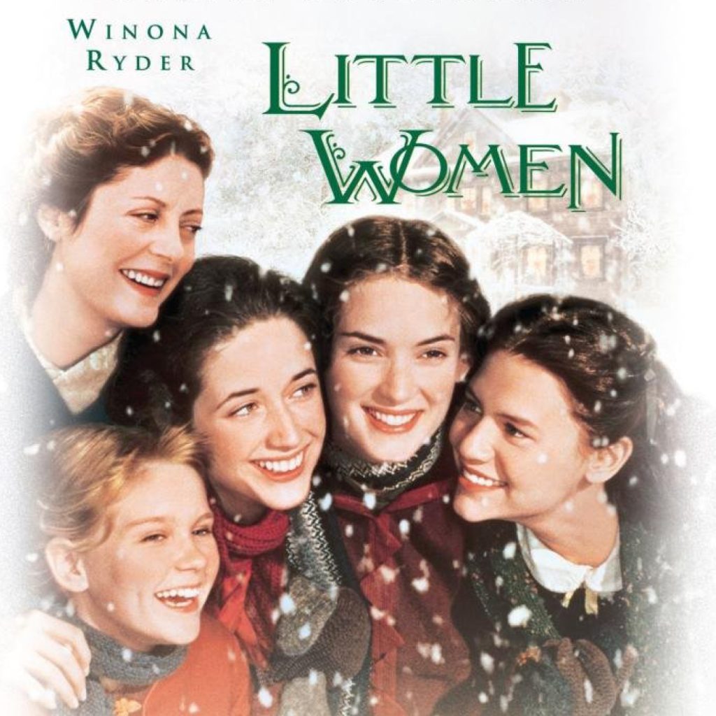 A movie poster of five young women smiling as the snow is falling